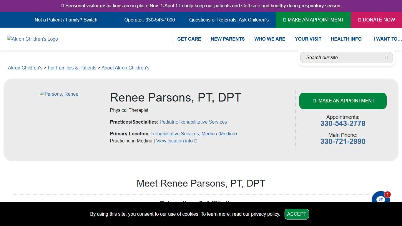 Renee Parsons, PT, DPT, Physical Therapist | Akron Children's